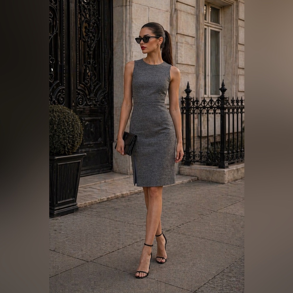 J. Crew Herringbone Knee Length Dress Gray sz 16T Wool blend Workwear business